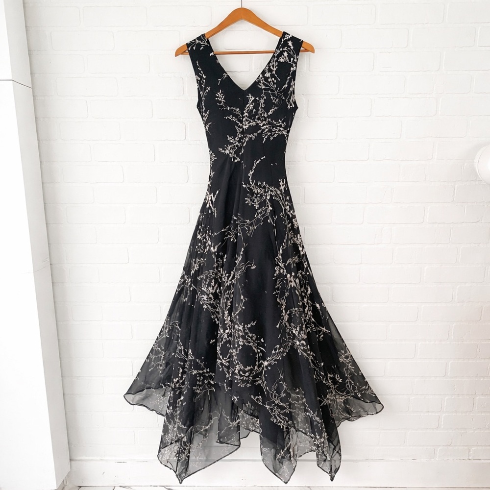 Vintage Sequin Hanky Hem Prom Dress Dark Fairy Black Silver Sz L - Picture 2 of 12